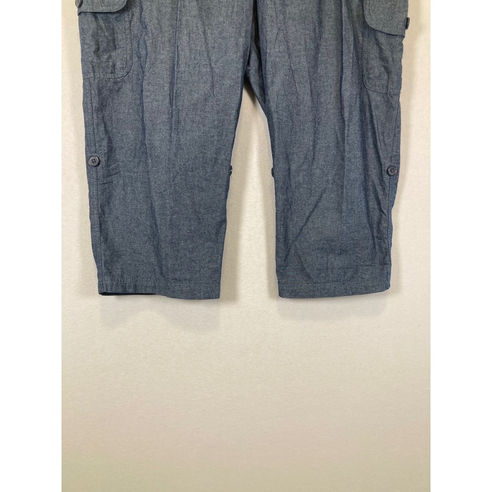 Casual Utility Woman Within Womens 20W Blue Cotton Chambray Cargo Capri Pants - Picture 10 of 11